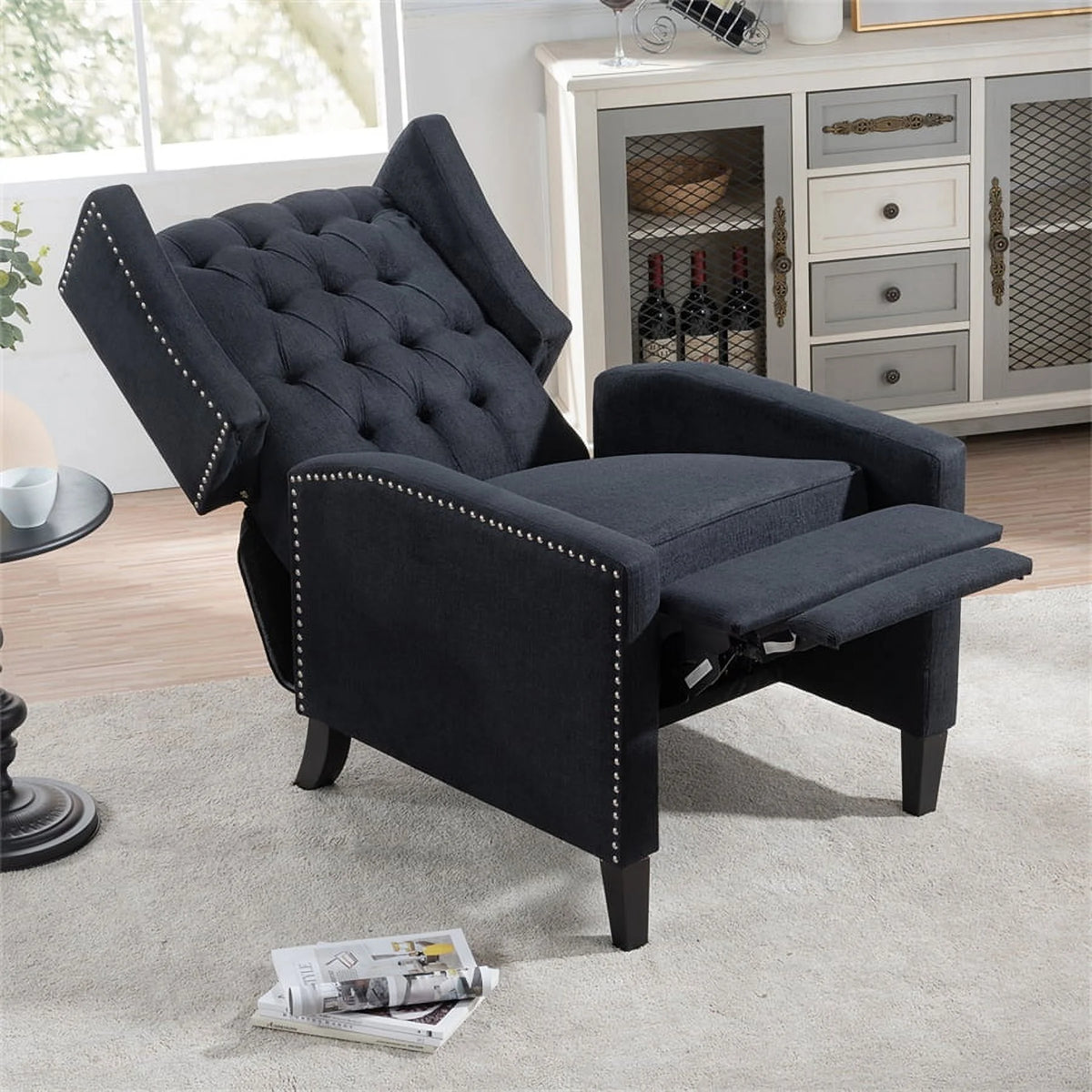 Triple Tree Modern Fabric Foam Wood Solid Print Nailhead Trim Accent Chair, Beige