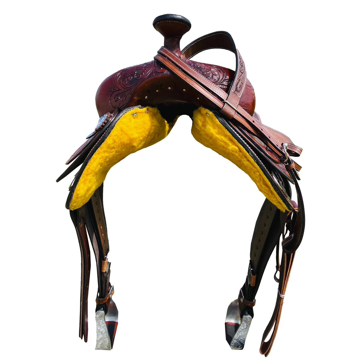 Resistance Western Horse Pleasure Adult Saddle with Floral Tooled - Genuine Leather 15" 16" 17" 18" & 20" With Free Tack Set