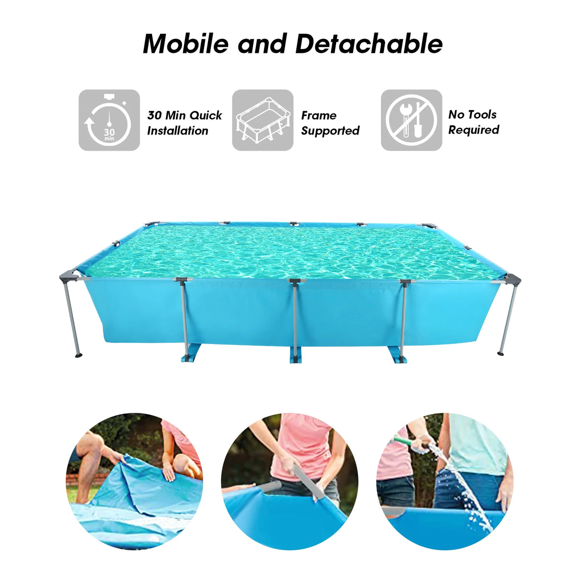 GASKY 15FT Swimming Pools 177.17X86.61X33.07in Above Ground Swimming Pools PVC Material for Pets Family Teenagers Garden Backyard Villa