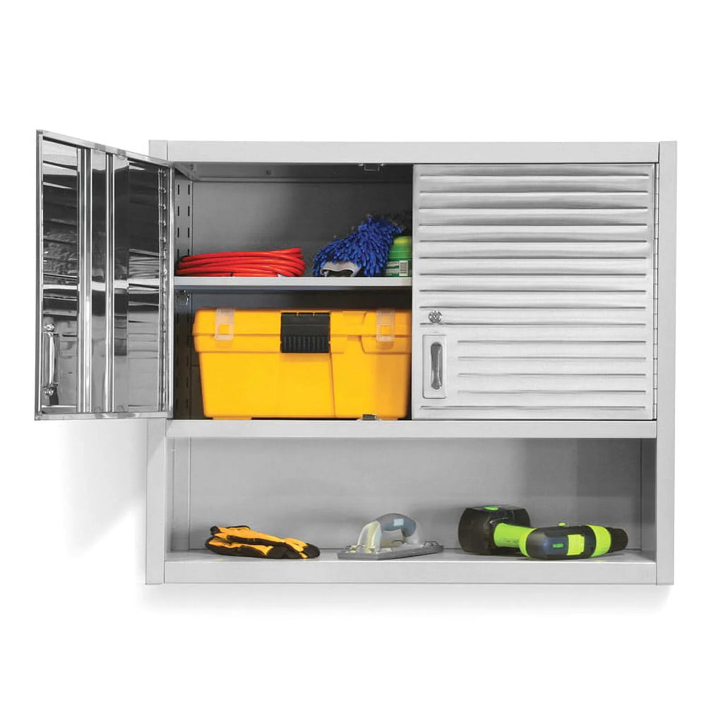 Seville Classics UltraHD Lockable Wall Cabinets with Open Shelf 36" W x 12" D x 30" H, Granite Gray