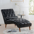 Upholstered Chaise Lounge, Indoor Recliner Sleeper Chair with Lumbar Pillow, Tufted Lounge Chair with Solid Wood Legs, Single Armless Rest Sofa Chair for Living Room Bedroom Office, Black PU