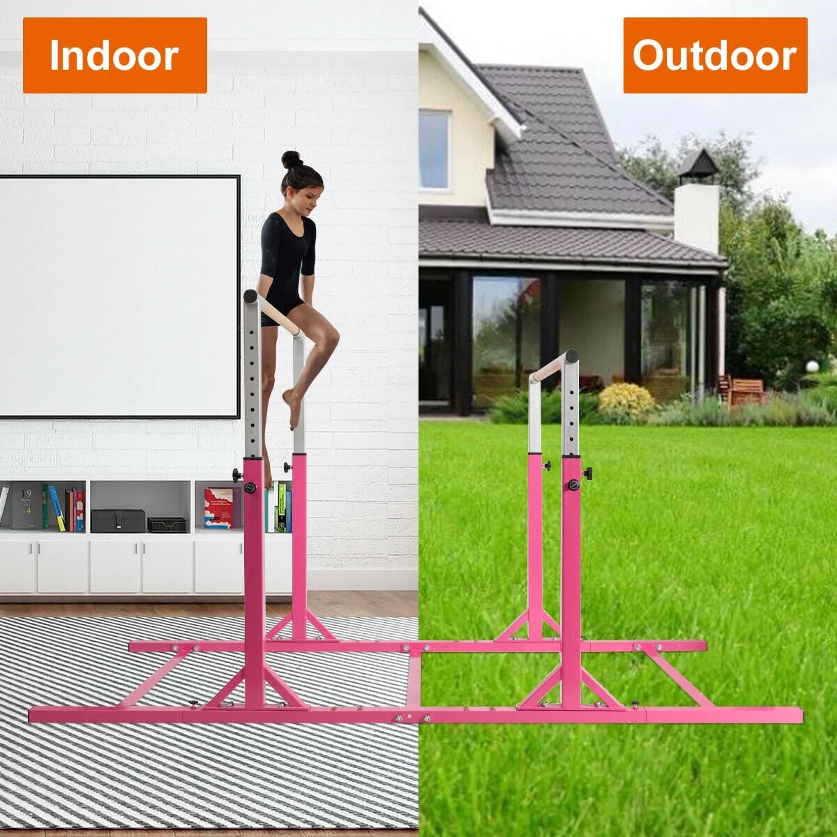 Costway Kids Gymnastics Parallel Bars Double Horizontal Bars Adjustable Width Height