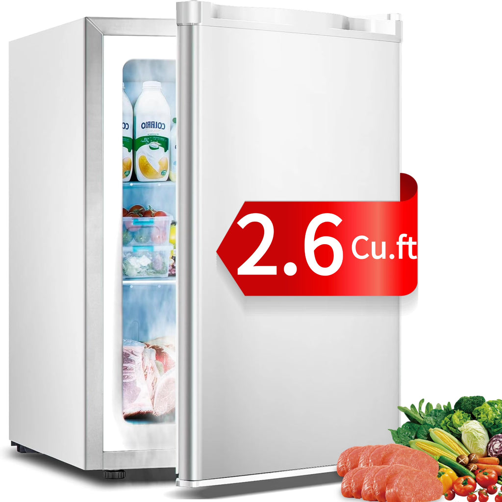 Auseo Mini Freezer Countertop, Energy Saving 2.6 Cu.ft, Single Door Compact Upright Freezer with Reversible Door for Home/Office/Kitchen-White