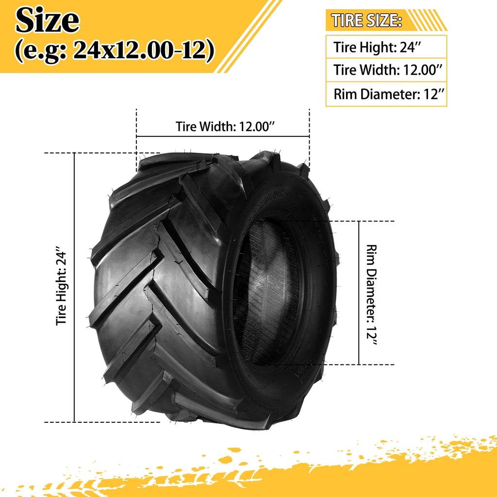 Ktaxon 2 Pack 24x12.00-12 Lawn Mower Turf Tires, Garden Mower Tractor Cart Tires, 6PR Golf Cart Tires, Tubeless