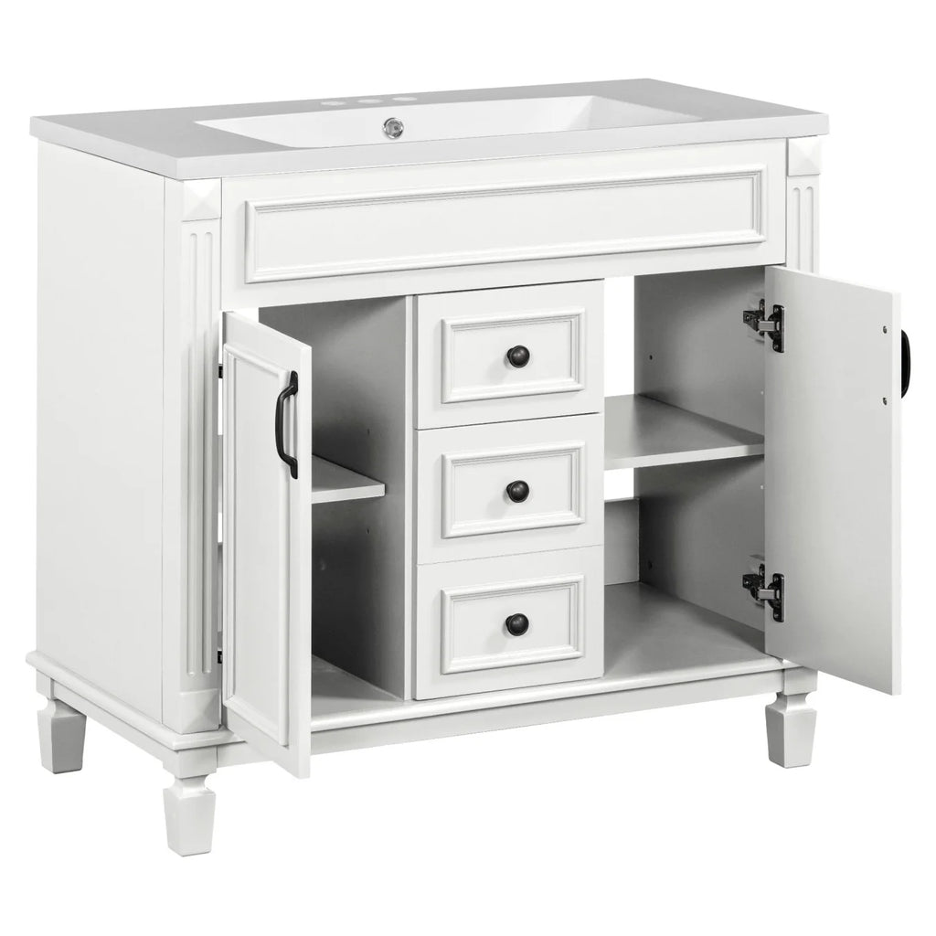 Modern Bathroom Cabinet Set with Top Sink,  Bathroom Vanity with Wall Mounted Bathroom Storage Cabinet, 2 Soft Closing Doors, 2 Drawers, Water-Resistant Paint, Grey