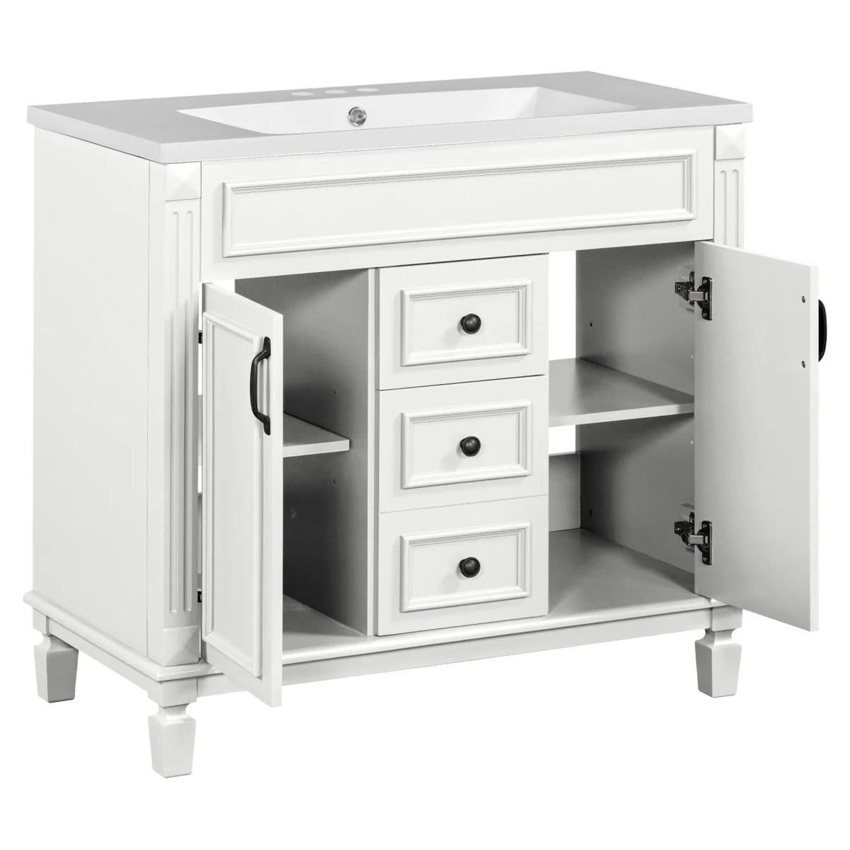 Modern Bathroom Cabinet Set with Top Sink,  Bathroom Vanity with Wall Mounted Bathroom Storage Cabinet, 2 Soft Closing Doors, 2 Drawers, Water-Resistant Paint, Grey