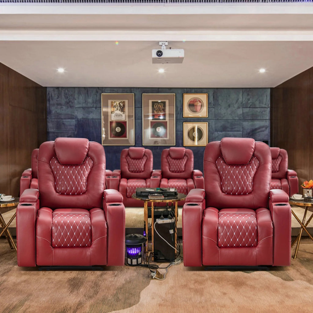 Bonzy Home Overstuffed Electric Home Theater Seating PU Leather Reclining Furniture with with USB Ports and Cup Holders and Hidden Arm Storage - Black