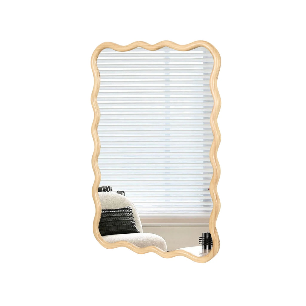 Solid Wood Wavy Frame Modern Mirror - 40x28 Inches Durable Farmhouse Wall Decor for Bathroom, Living Room & Entryway with Easy Install