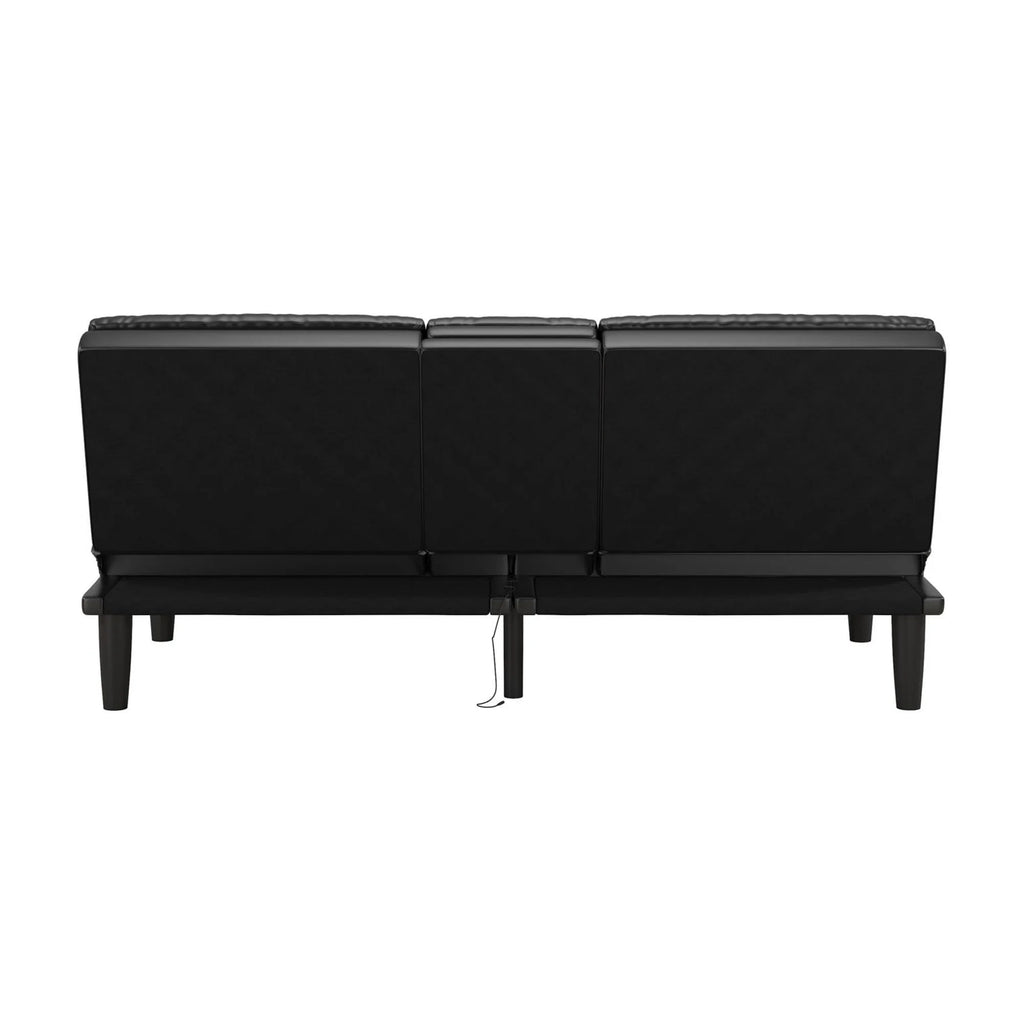 Mainstays Memory Foam 71.5" Futon with Cupholder and USB, Black Faux Leather