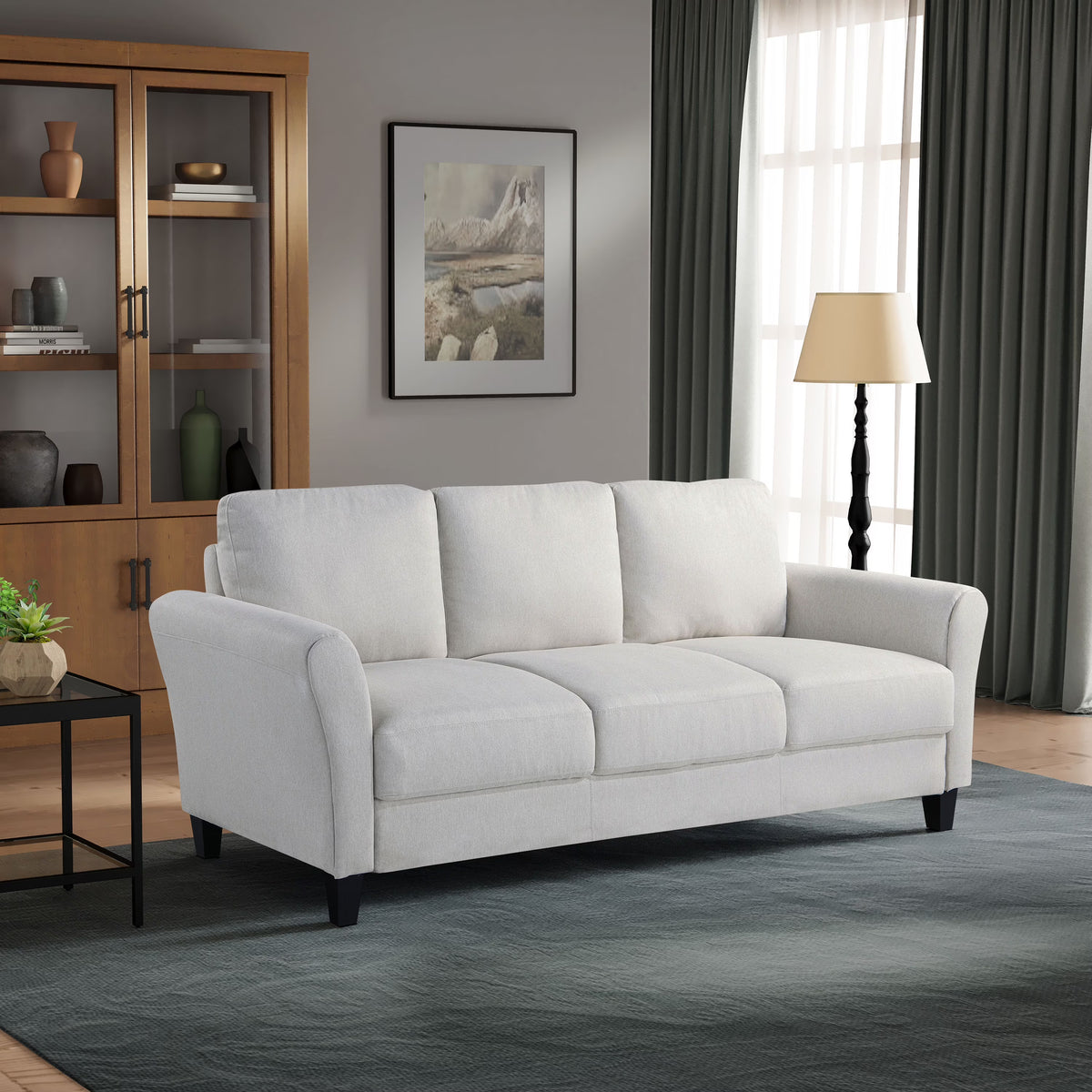 Lifestyle Solutions Alexa Sofa with Rolled Arms, Gray Fabric
