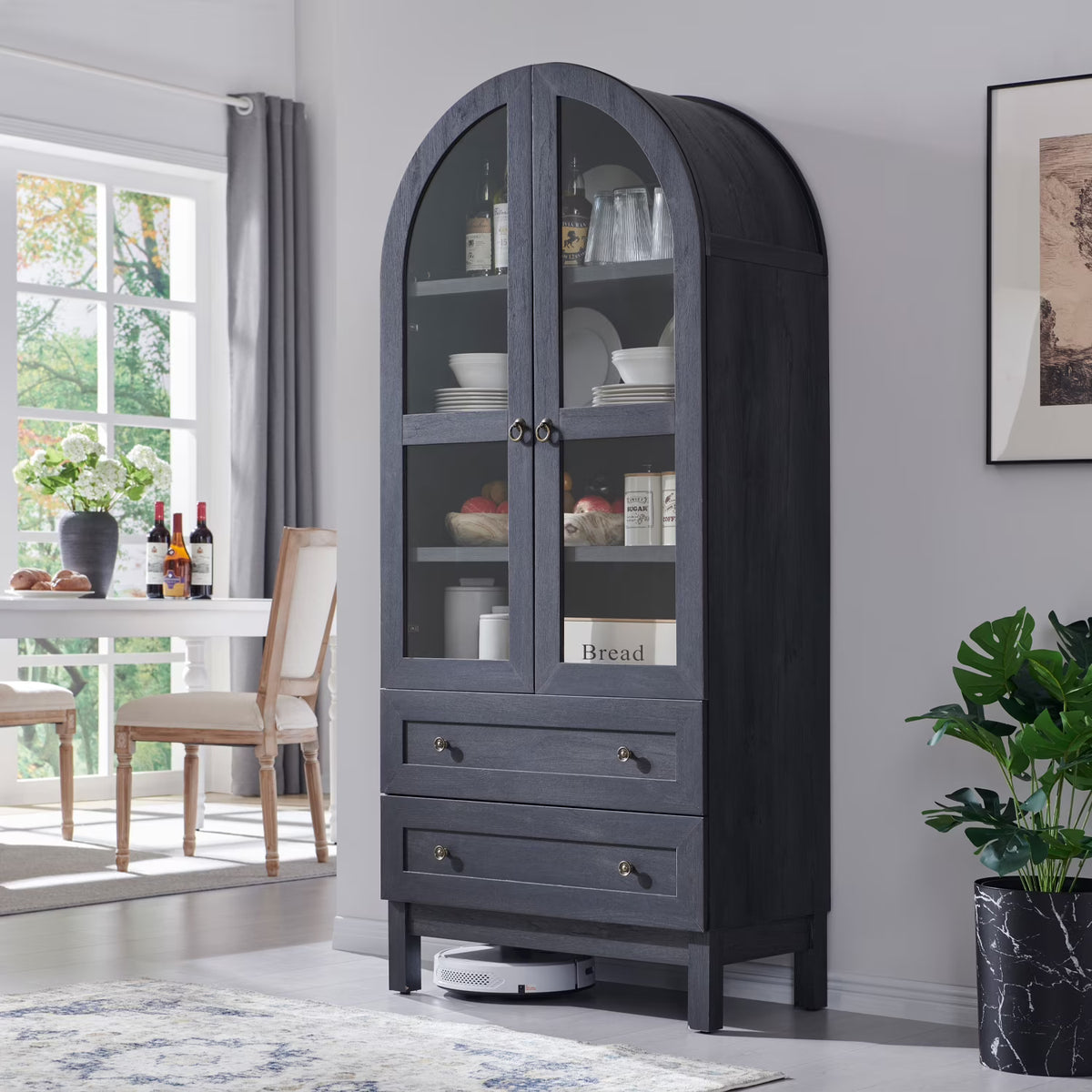 SinCiDo Arched Kitchen Pantry Storage Cabinet, 71-Inch Tall Wood Adjustable Shelves, 2 Doors, 2 Drawers