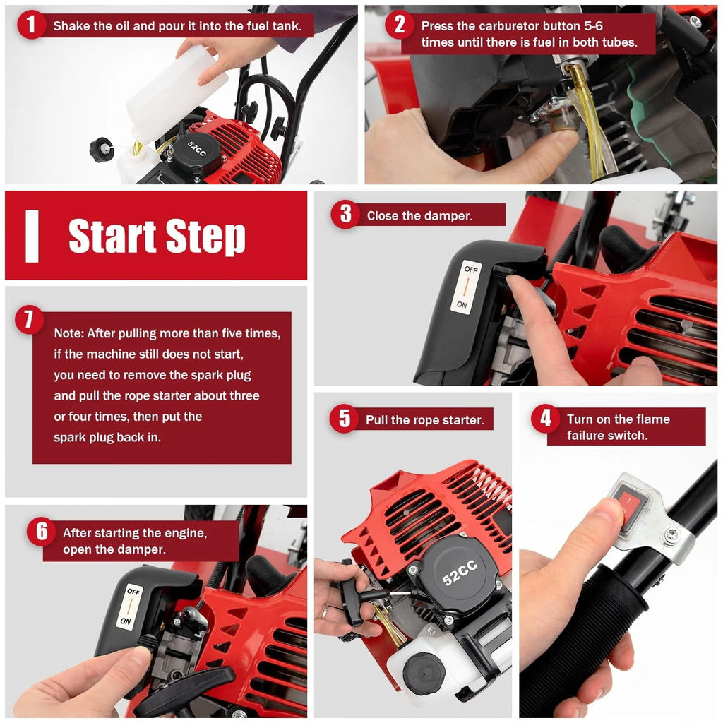 Wuzstar 52CC 2 Stroke Gasoline Engine Rototiller Mini Garden Single-Cylinder Tiller Cultivator