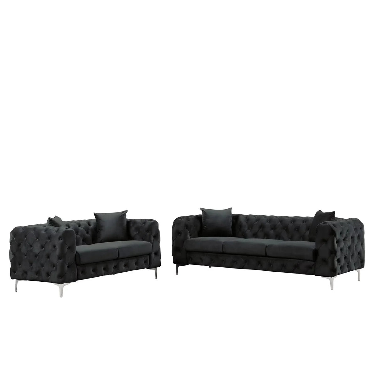 Morden Fort Modern Contemporary 2 Piece of Loveseat and Sofa Set with Deep Button Tufting Dutch Velvet, Solid Wood Frame and Iron Legs-Black