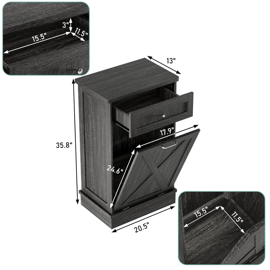 Tolead Double Tilt Out Trash Cabinet, Wooden Free Standing Laundry Sorter Cabinet, with Hideaway Drawer, White