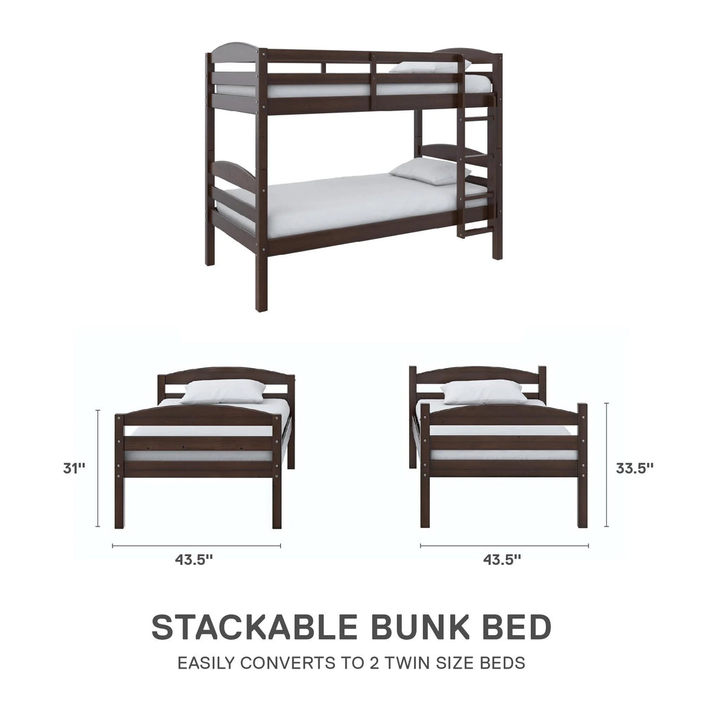 Better Homes & Gardens Leighton Solid Wood Twin-over-Twin Convertible Bunk Bed, Vanilla
