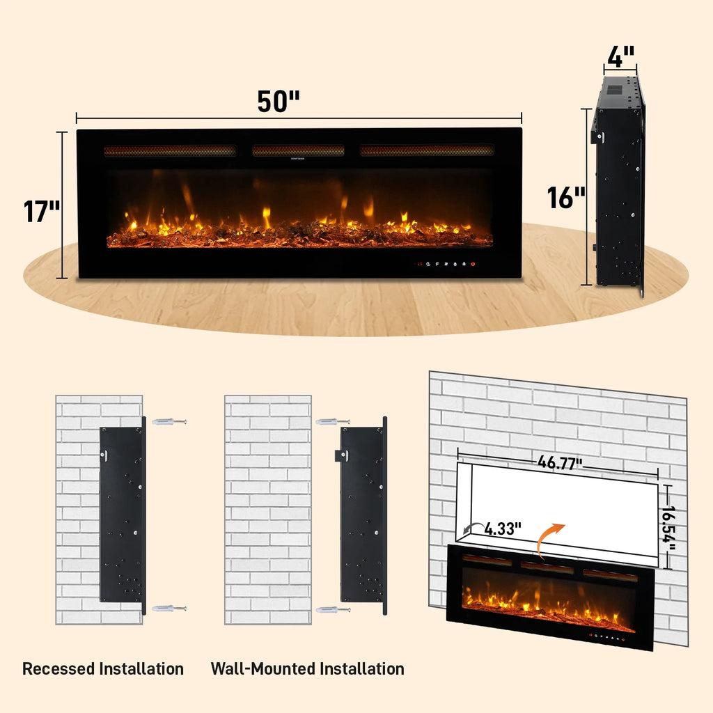 Ktaxon 30" Electric Fireplace, Freestanding/Inserts/Wall Mounted Fireplace Heater with Remote Control, 12 Adjustable Flame Colors, Log & Crystal, 8H Timer for Living Room, Bedroom