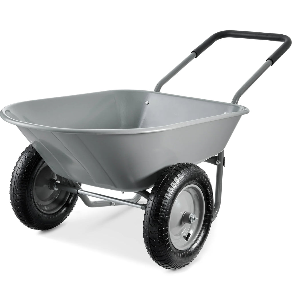 Best Choice Products Dual-Wheel Home Wheelbarrow Yard Garden Cart for Lawn, Construction - Green