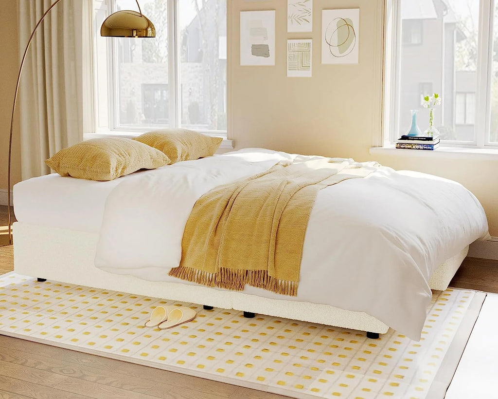 VANACC Sofa Bed, Convertible Sleeper Sofa-2 in 1 Pull Out Couch Bed, L Shape Sofa with Storage Chaise, White Boucle Couch for Indoor