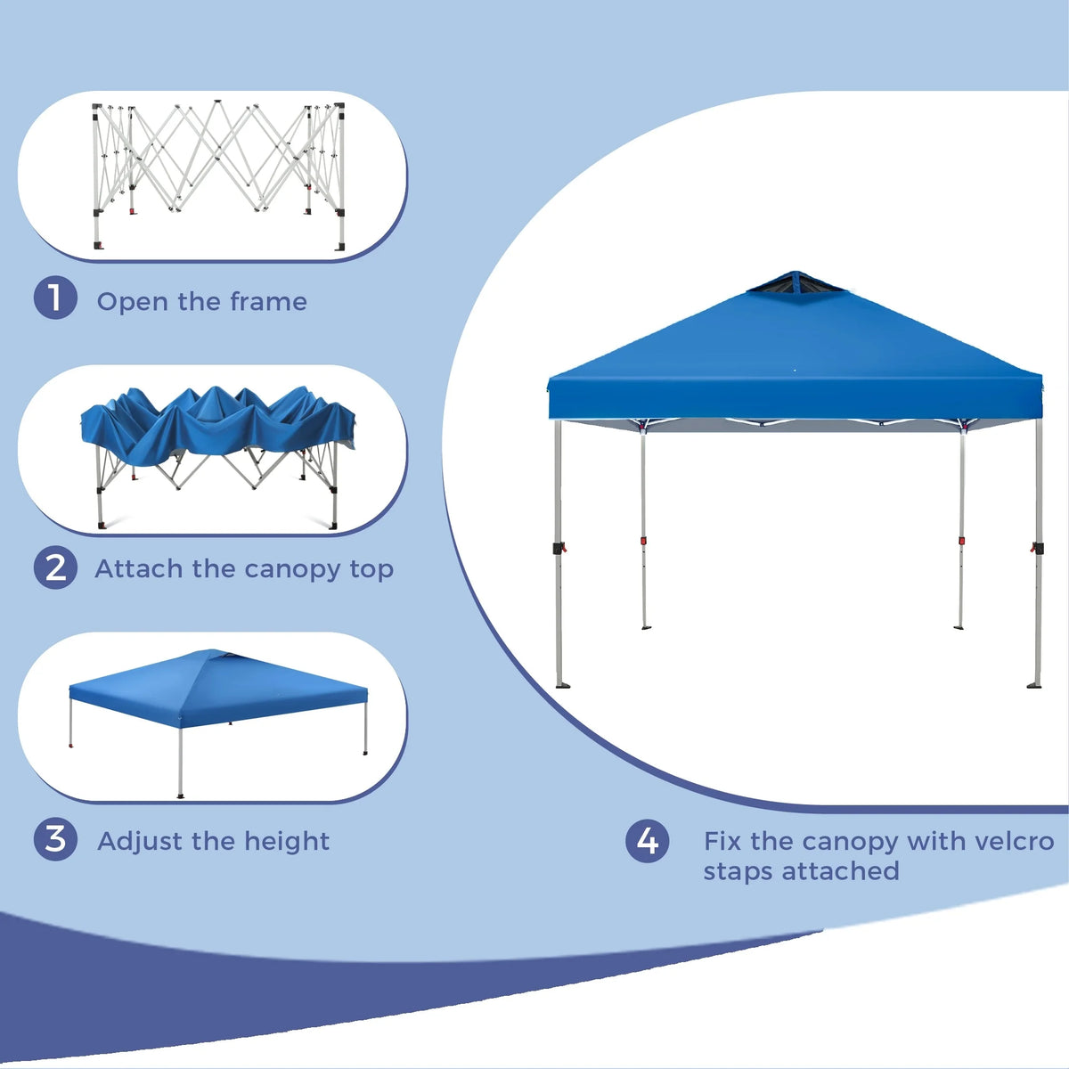 Phi Villa 10ft x 10ft Blue Pop Up Outdoor Canopy, Waterproof