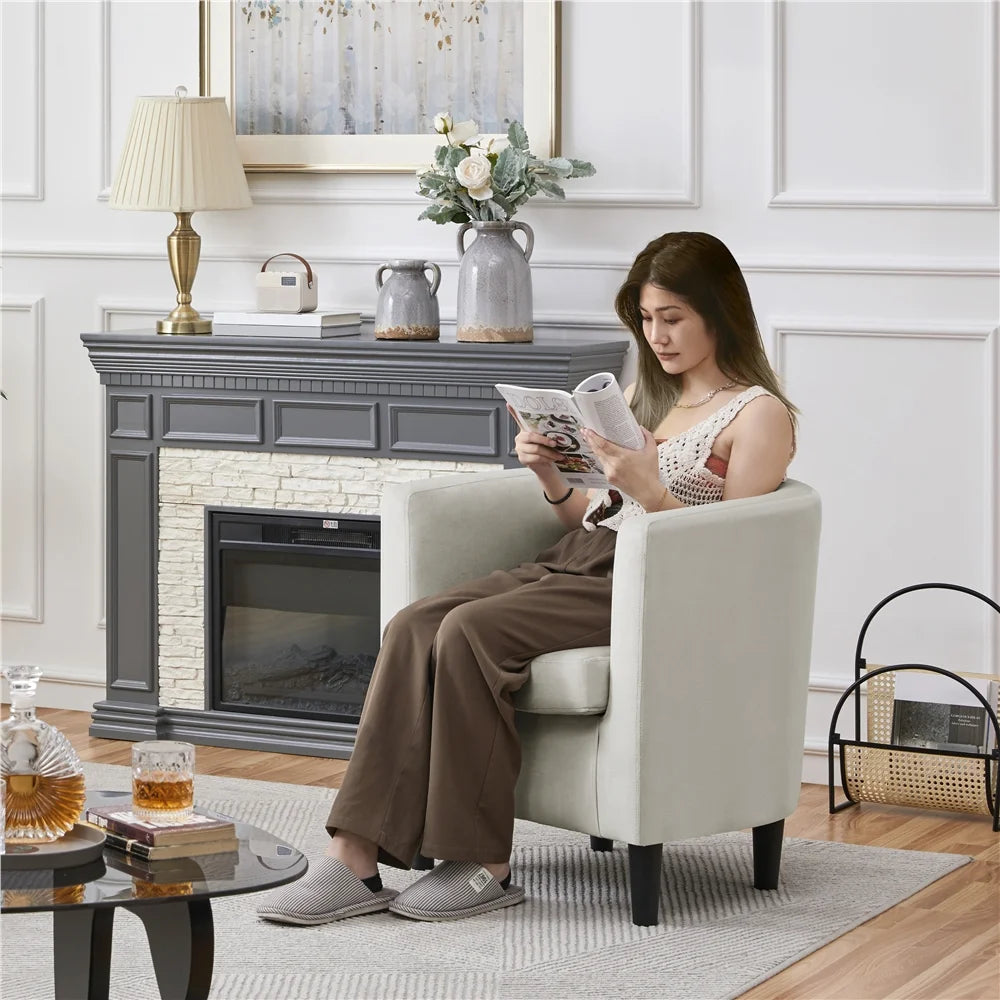 Yaheetech Upholstered Barrel-shaped Accent Chair for Living Room, Beige