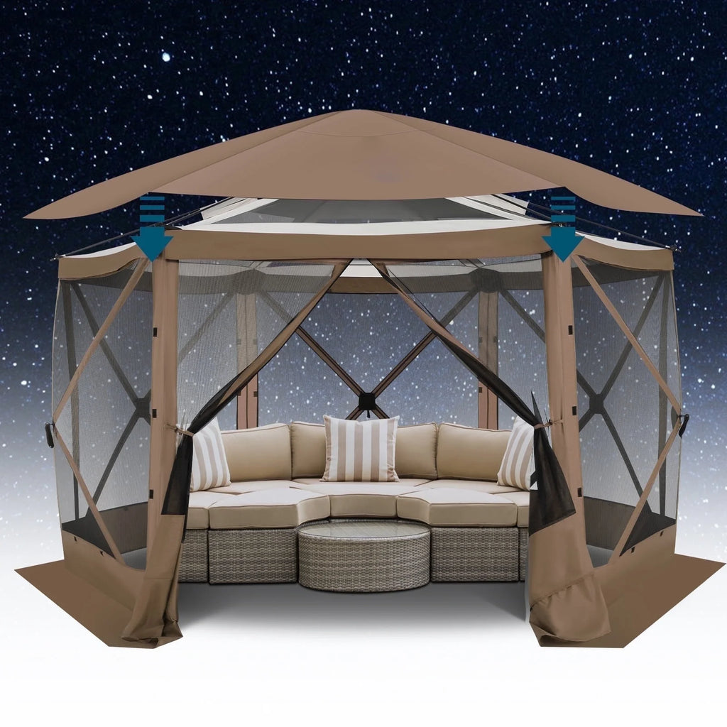 HOTEEL 12x12 Portable Pop-Up Outdoor Camping Gazebo, Screen Tent with Mosquito Nettings, Waterproof, UV, Bite Proof, Removable top Glamping Canopy with Carry Bag, Gray