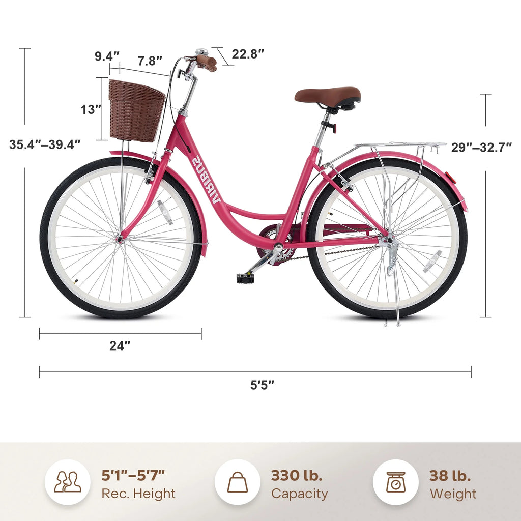 Viribus Women's Comfort Bike 24 inch Beach & City Cruiser Bicycle with Basket Rack White