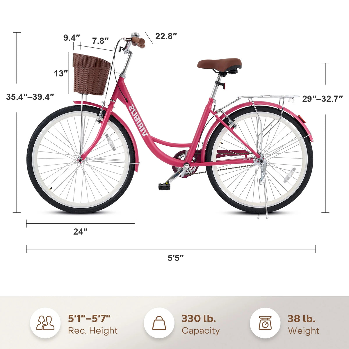 Viribus Women's Comfort Bike 24 inch Beach & City Cruiser Bicycle with Basket Rack White