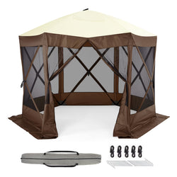 Pop Up Gazebo,Portable Outdoor Camping Canopy Screen Tent With Waterproof 6 Sidewalls&Mosquito Netting,Easy Up Windproof & Waterproof Party Tent For Lawn Garden Backyard,Grey/Brown
