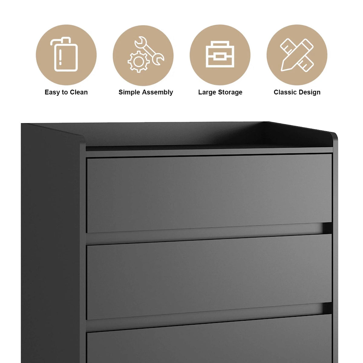 Aukfa Wood 4 Drawer Dresser,Chest of Drawer with Anti-fall Device, Black