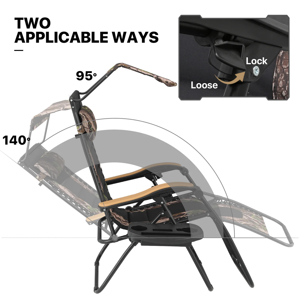 MoNiBloom Zero Gravity Chairs Set of 2, Folding Outdoor Patio Beach Recliner with Canopy Shade & Headrest, Black