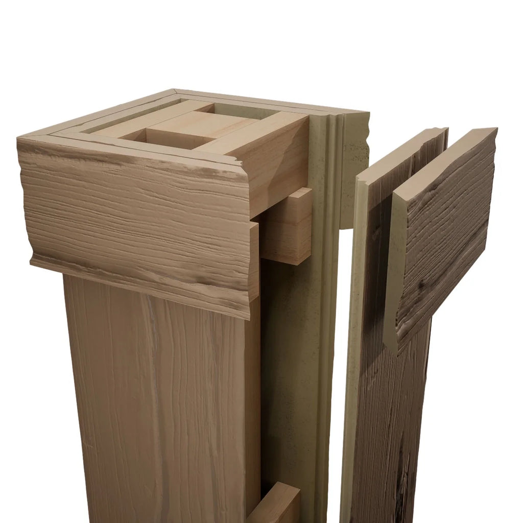 Ekena Millwork 18"W x 5'H Hand Hewn Endurathane Faux Wood Non-Tapered Square Column Wrap with Standard Capital & Base