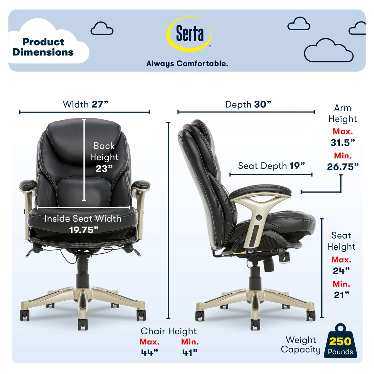 Serta Back in Motion Technology Fabric Executive Office Chair, Light Gray