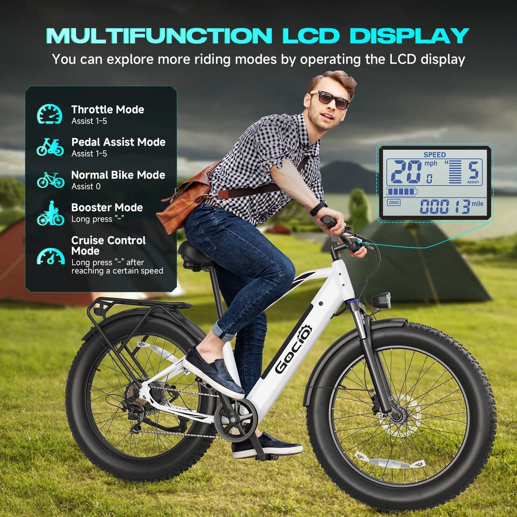 Gocio Electric Bike, 26"x4.0" Fat Tire E-Mountain Bike, Peak 1000W Motor, 28MPH 48V 15Ah Battery Removable Ebike for off Road, Sand, UL2849