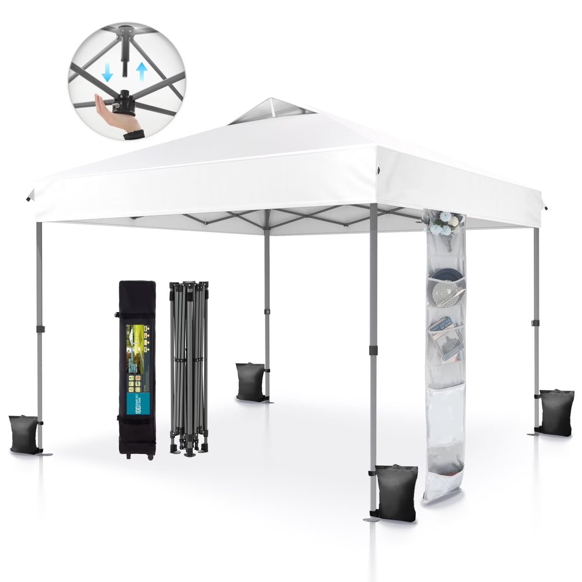 Alpha Joy 10x10ft Pop-up Canopy Instant Outdoor Canopy Tent Portable Straight Leg Shelter with Roller Bag for Outside, Flag
