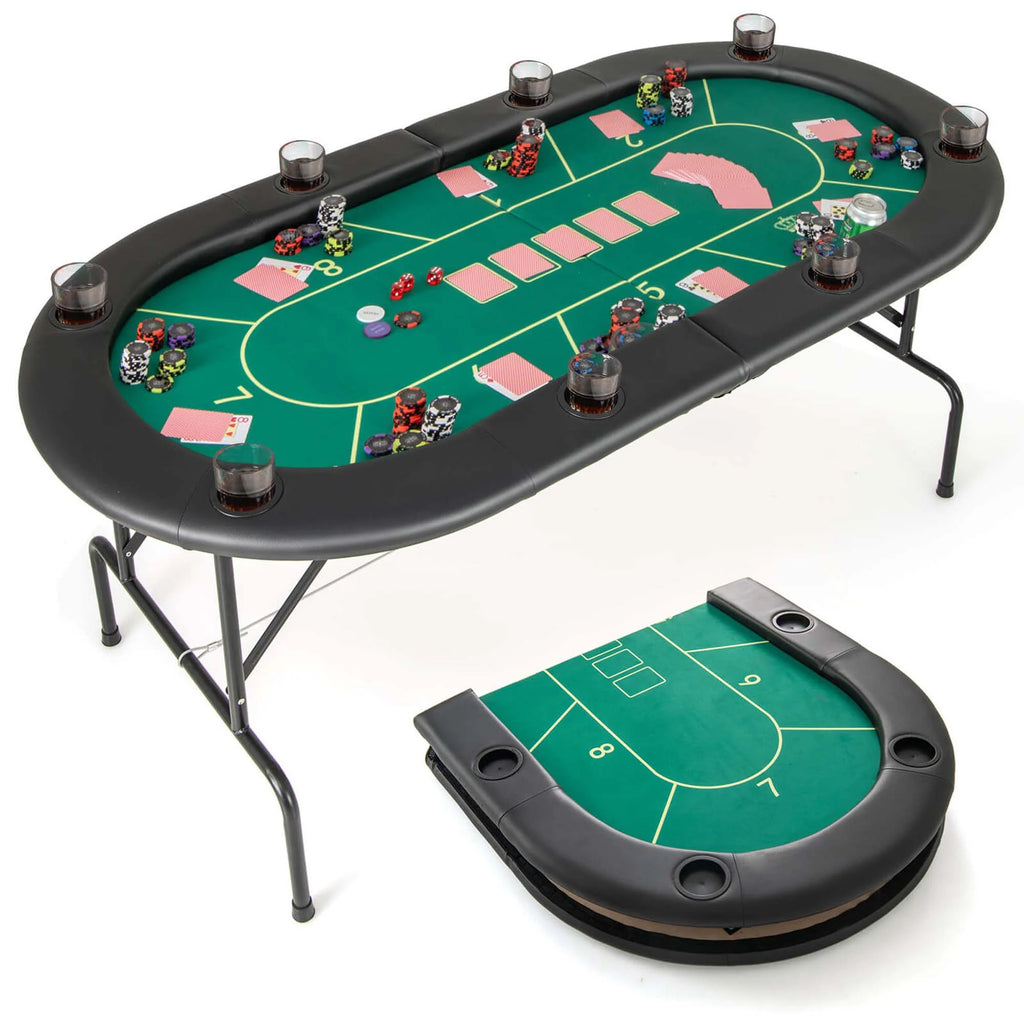 Costway 8 Players Card Board Game Table with 8 Cup Holders Casino-Grade Felt Surface Green