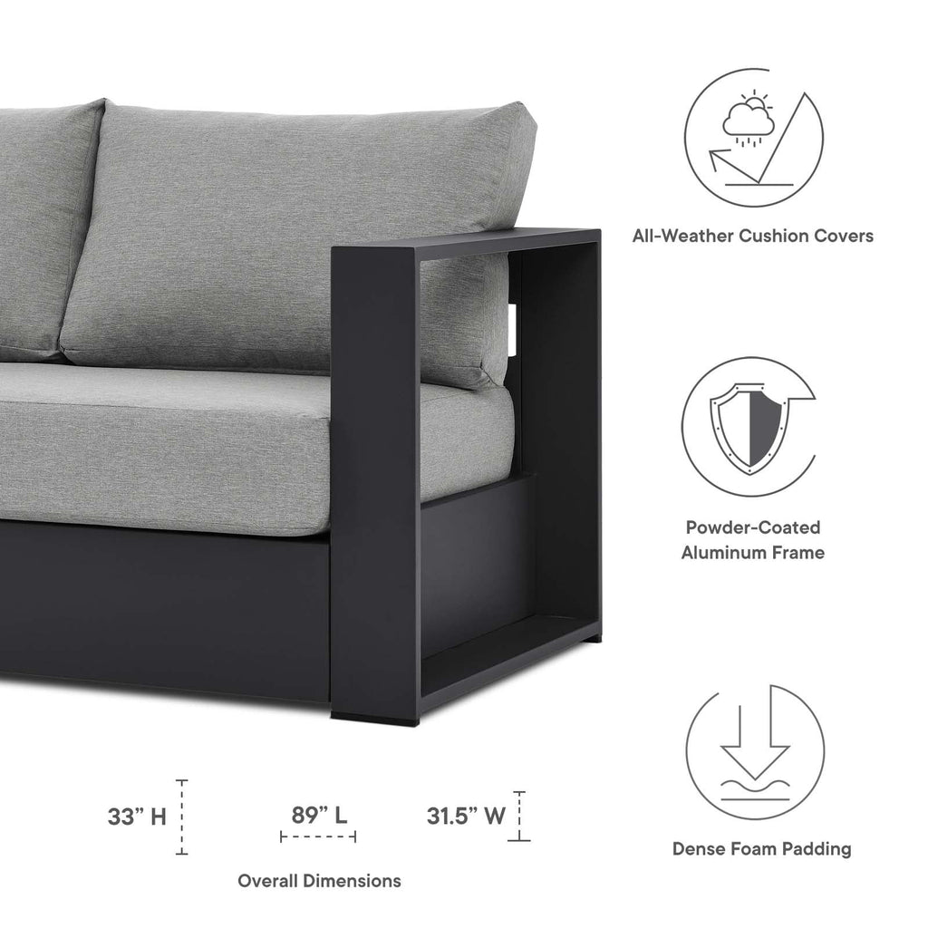 Lounge Sofa Table Set, Grey Gray, Aluminum, Metal, Fabric, Modern Contemporary, Outdoor Patio Balcony Cafe Bistro Garden Furniture Hotel Hospitality