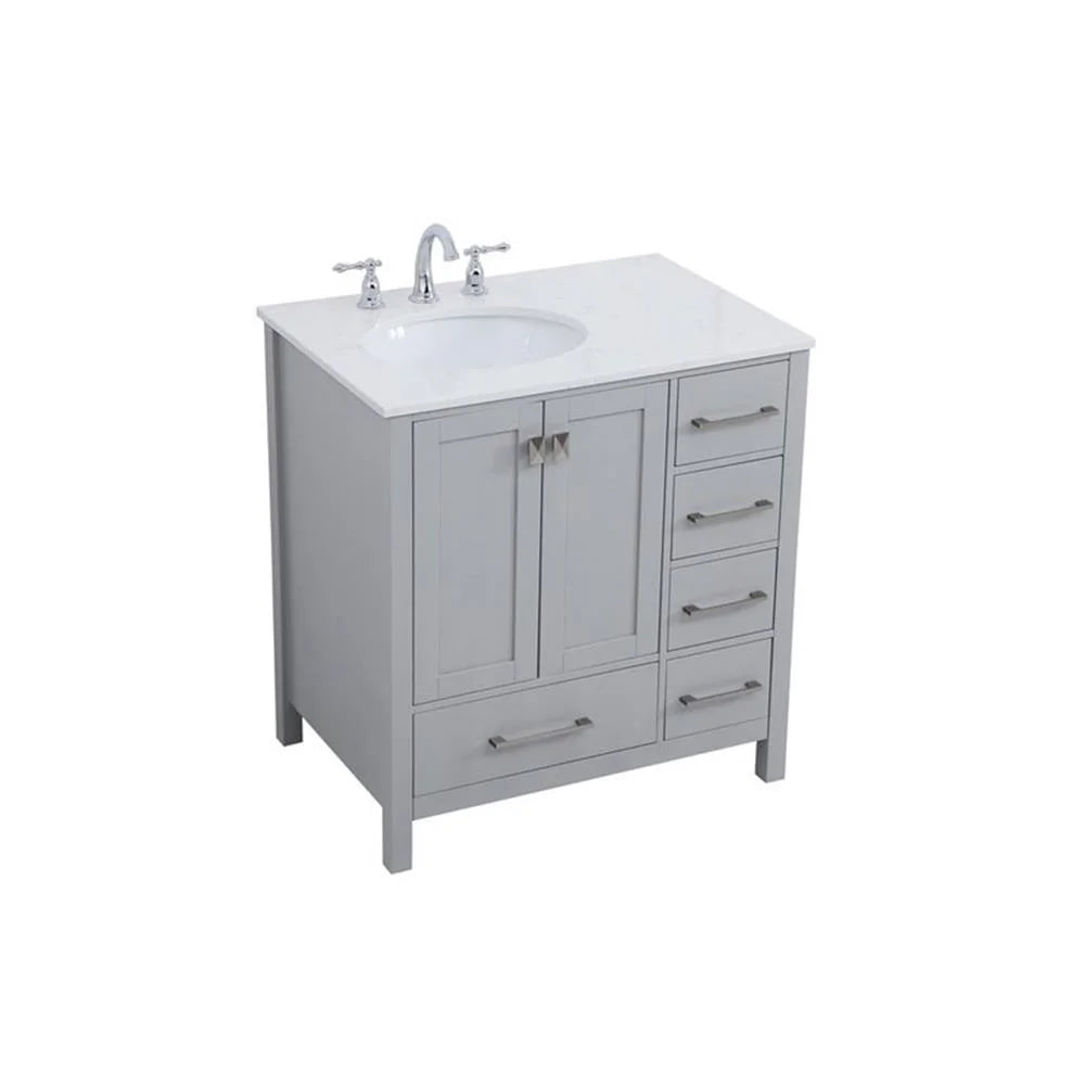 Elegant Decor Irene 32" Solid Wood and Stone Single Bathroom Vanity in White