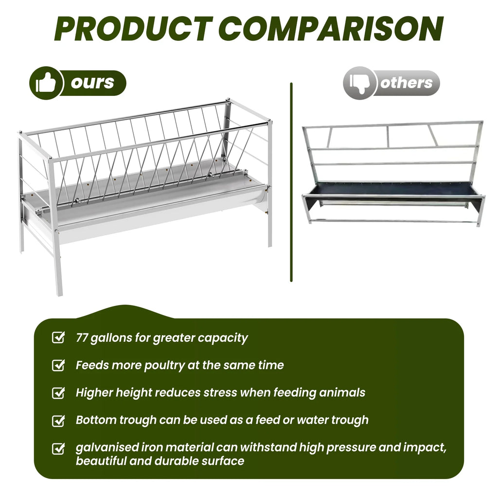 Stainless Steel Livestock Feed Stand, 2-in-1 Hay Water Trough, Heavy-Duty Joints, Ranch Durability
