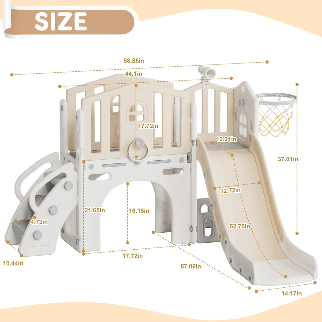 Korimefa 11-in-1 Toddler Slide Set with Golf, Basketball Hoop, Kids Slide for Toddlers Age 1-4, Climber Slip and Slides, Baby Outdoor Toys
