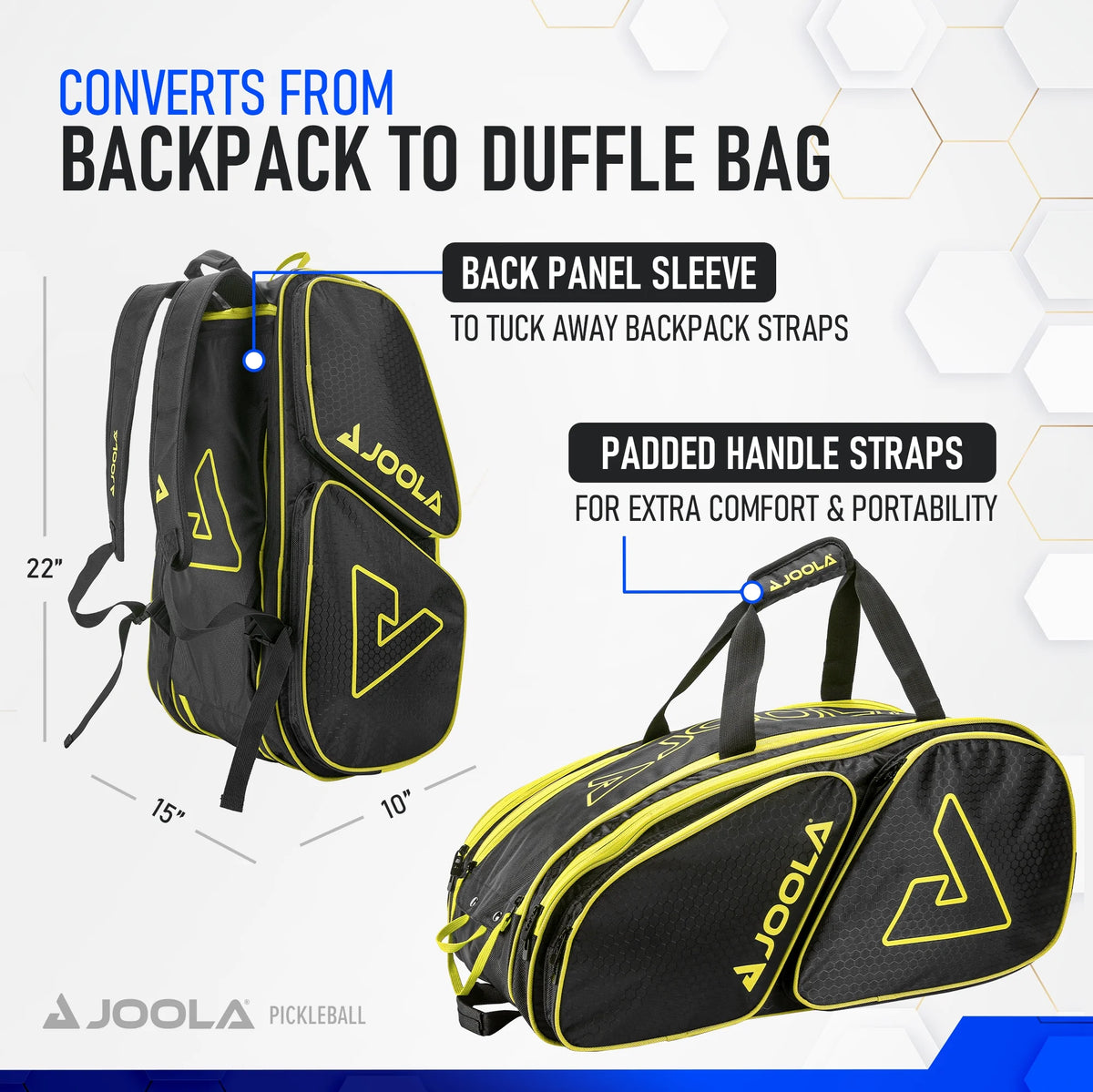 JOOLA Tour Elite Pickleball Bag, Backpack, Duffle Bag for Pickleball and Racket Sports, Black/Yellow