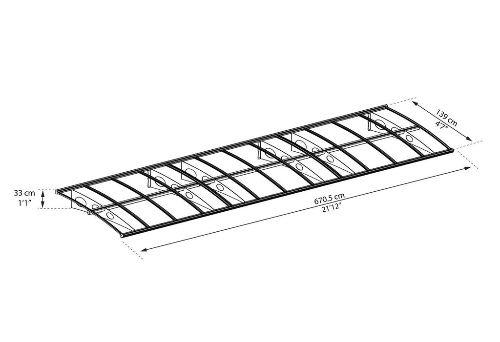 Palram - Canopia Herald 6690 22' x 5' Polycarbonate/Galvanized Steel Awning - Gray/Mist