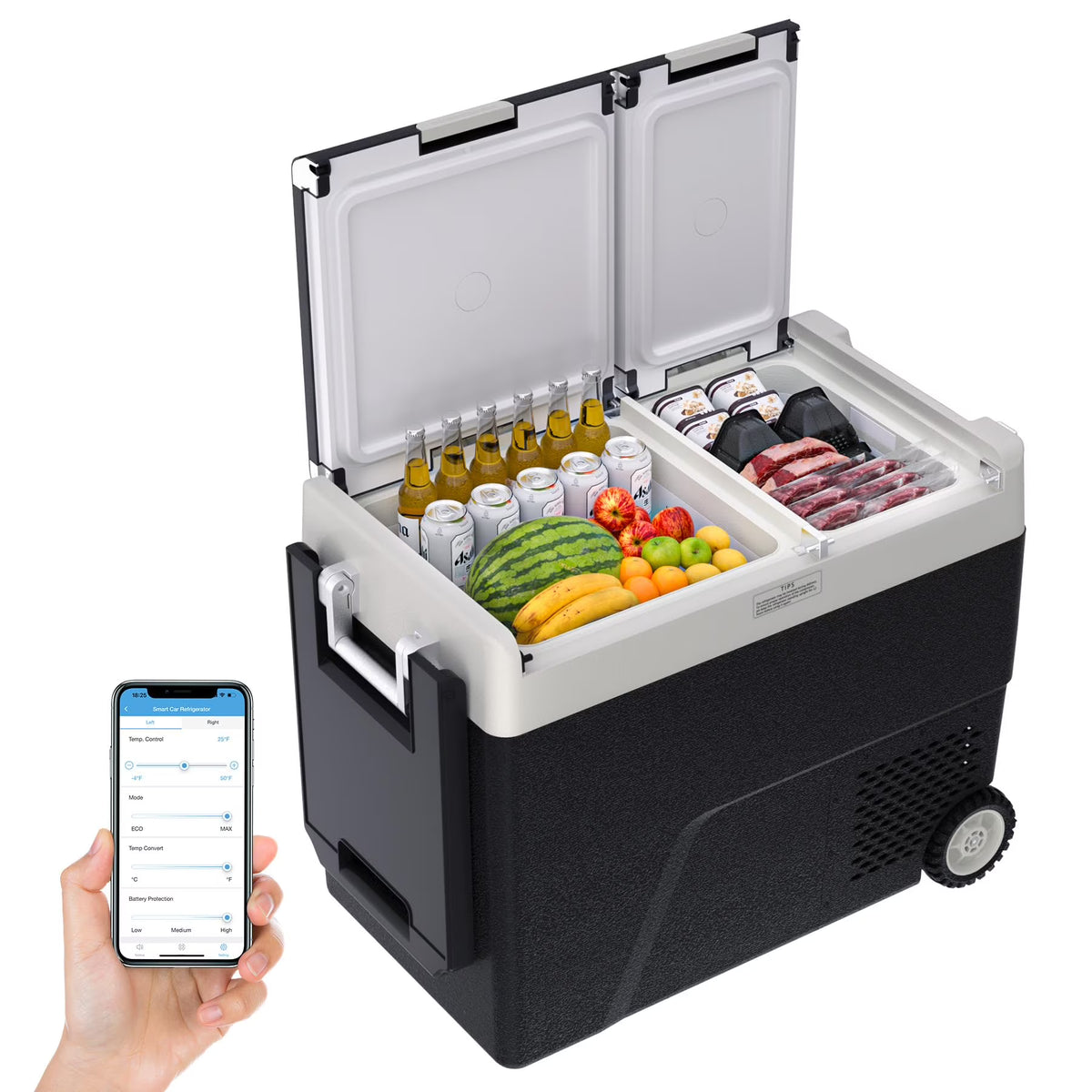 12 Volt Refrigerator, Electric Cooler, Portable Freezer, 12V Fridge -4℉~68℉, 12V Cooler with Wheels & 2 Baskets for Travel, Truck, Boat, Camping