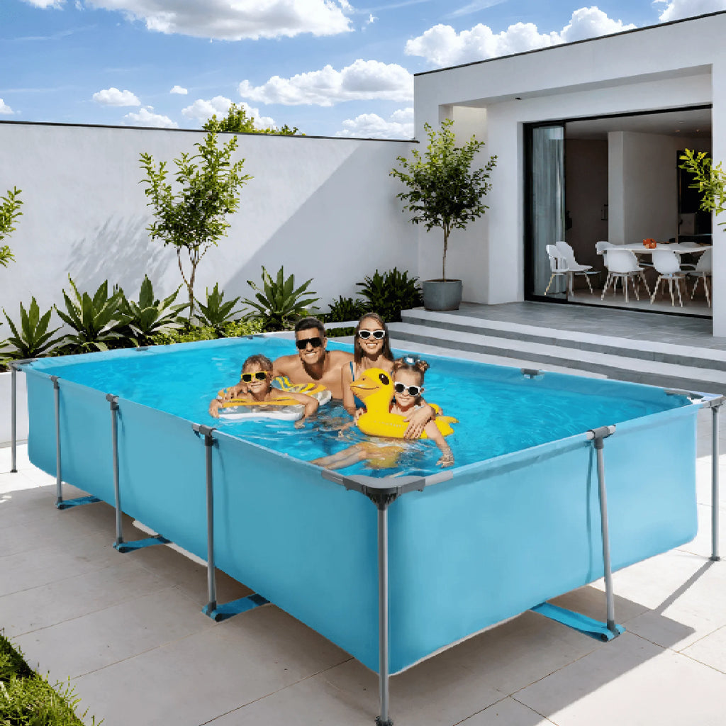 10FT Large Swimming Pool Framed Rectangle Above Ground Durable Easy to Assemble for Endless Water Play