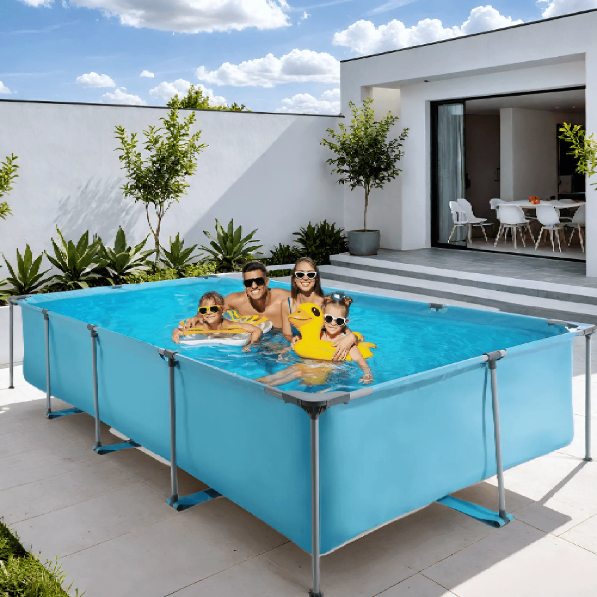 10FT Large Swimming Pool Framed Rectangle Above Ground Durable Easy to Assemble for Endless Water Play