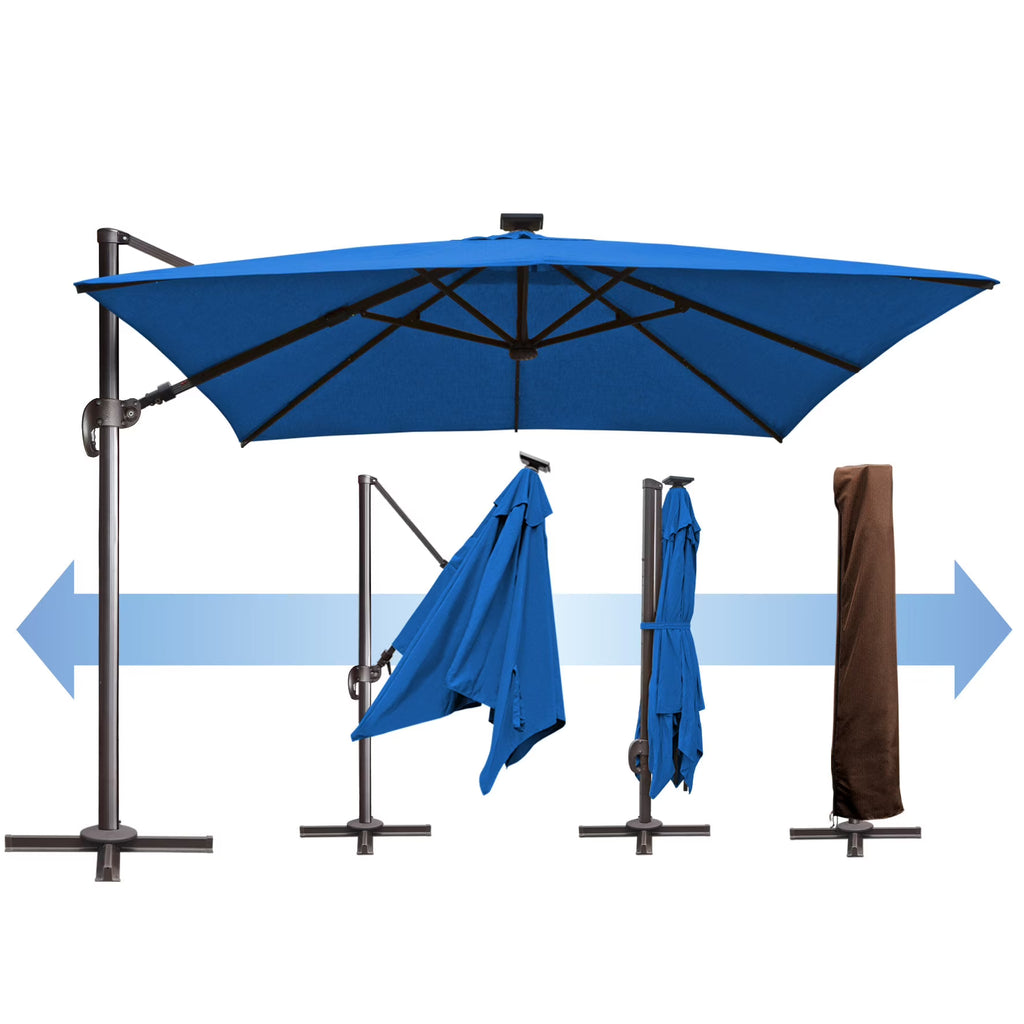 SUNRISEUMBRELLA Square 10'x10' Deluxe Roma square cantilever umbrella, With LED light(Heather Beige)
