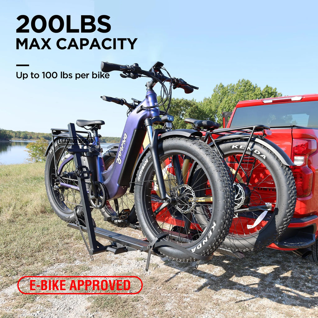 Young Electric Ebike Rack, 200lb Capacity, Alloy Steel Hitch Mount, Fits 5-Inch Fat Tire Bikes, 2-Inch Receiver
