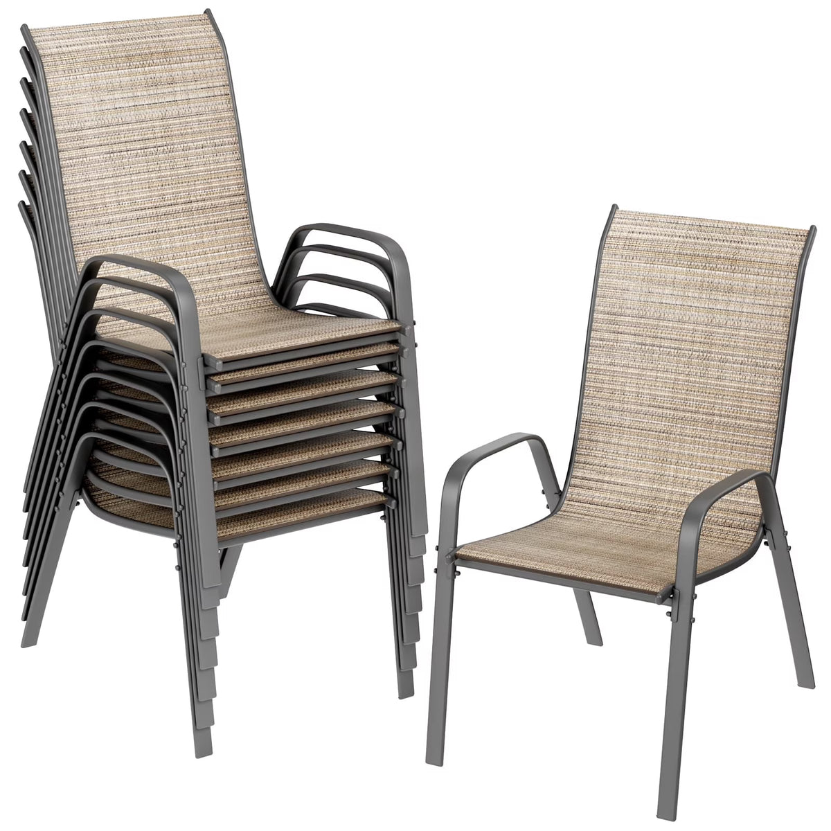 Arlopu 8Pcs Patio Dining Chairs Outdoor Stackable Armrest Chairs for Lawn Garden Backyard