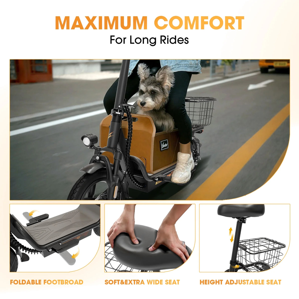 Skeri Electric Scooter with Seat for Adult and Basket, 14 Inch Tire Electric Scooter with Dual Shock Absorbers, 350W Motor with 25-Mile Range, Speed Up to 20 MPH (Gen 2.0)