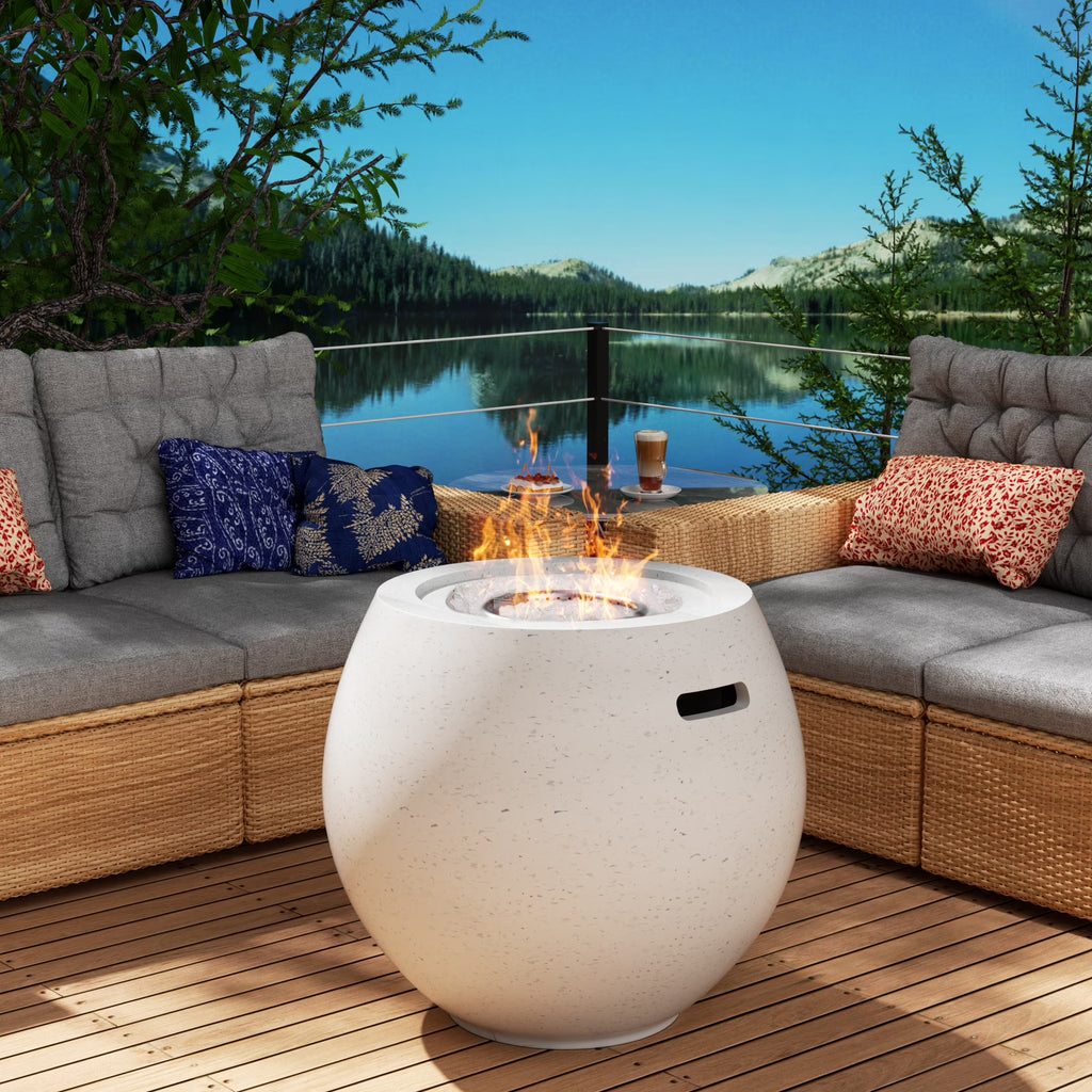 NAGA BAHNA 21" Round Propane Fire Pit 50,000BTU Terrazzo Gas Fire Pit with Glass Stones