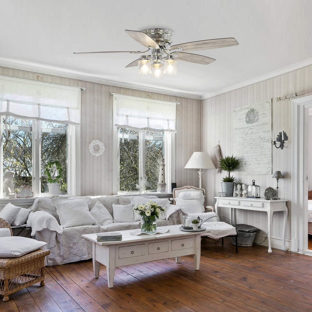Parrot Uncle 52" Classic 5-Blade Glass Low Profile Ceiling Fan Chandelier with Remote Chrome Chrome Brushed